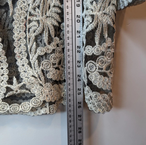 CATO Embroidered Detail Sheer Top Black & Champagne Formal Blouse Small - Picture 8 of 9